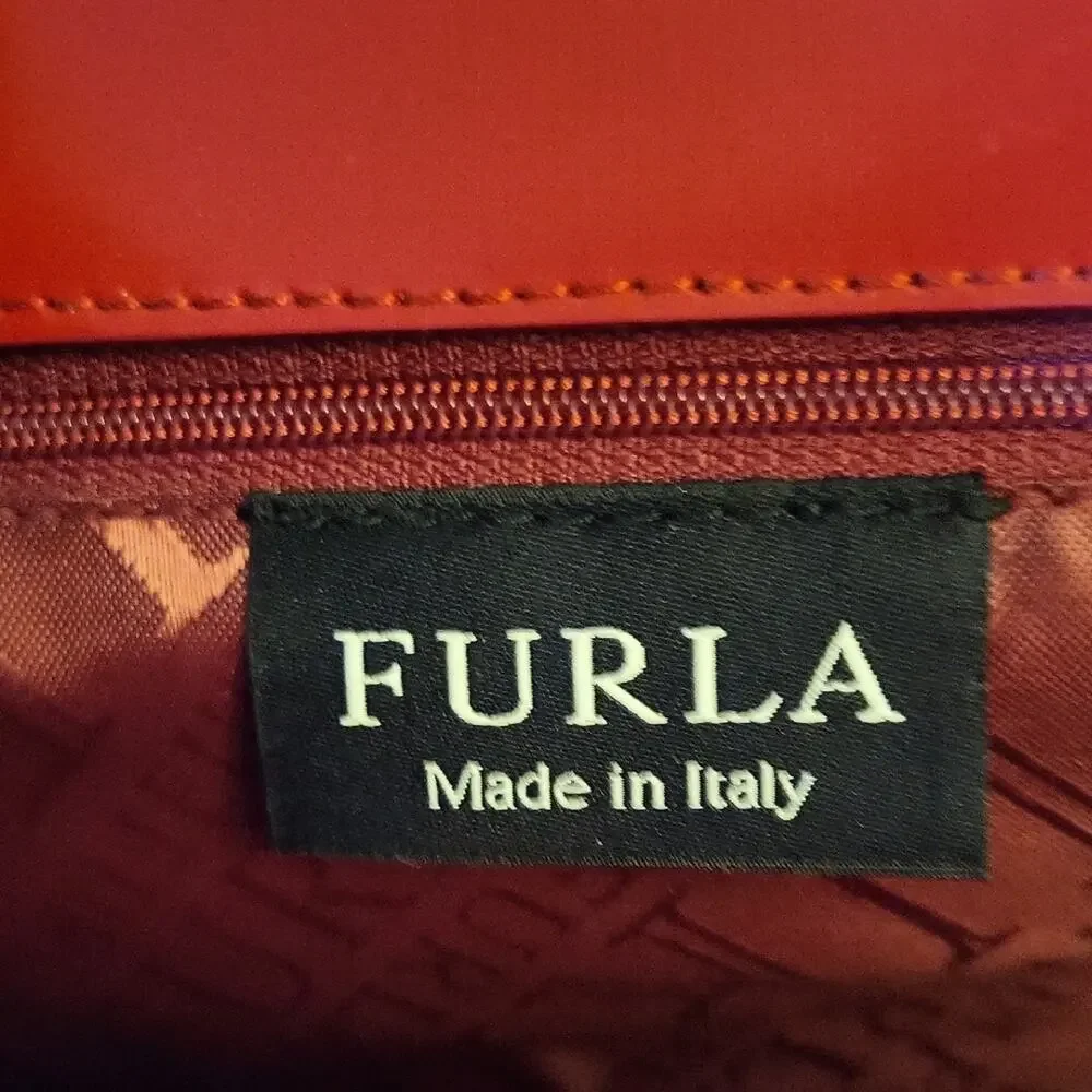 FURLA Red Clutch Luxury Bag with Metal Strap